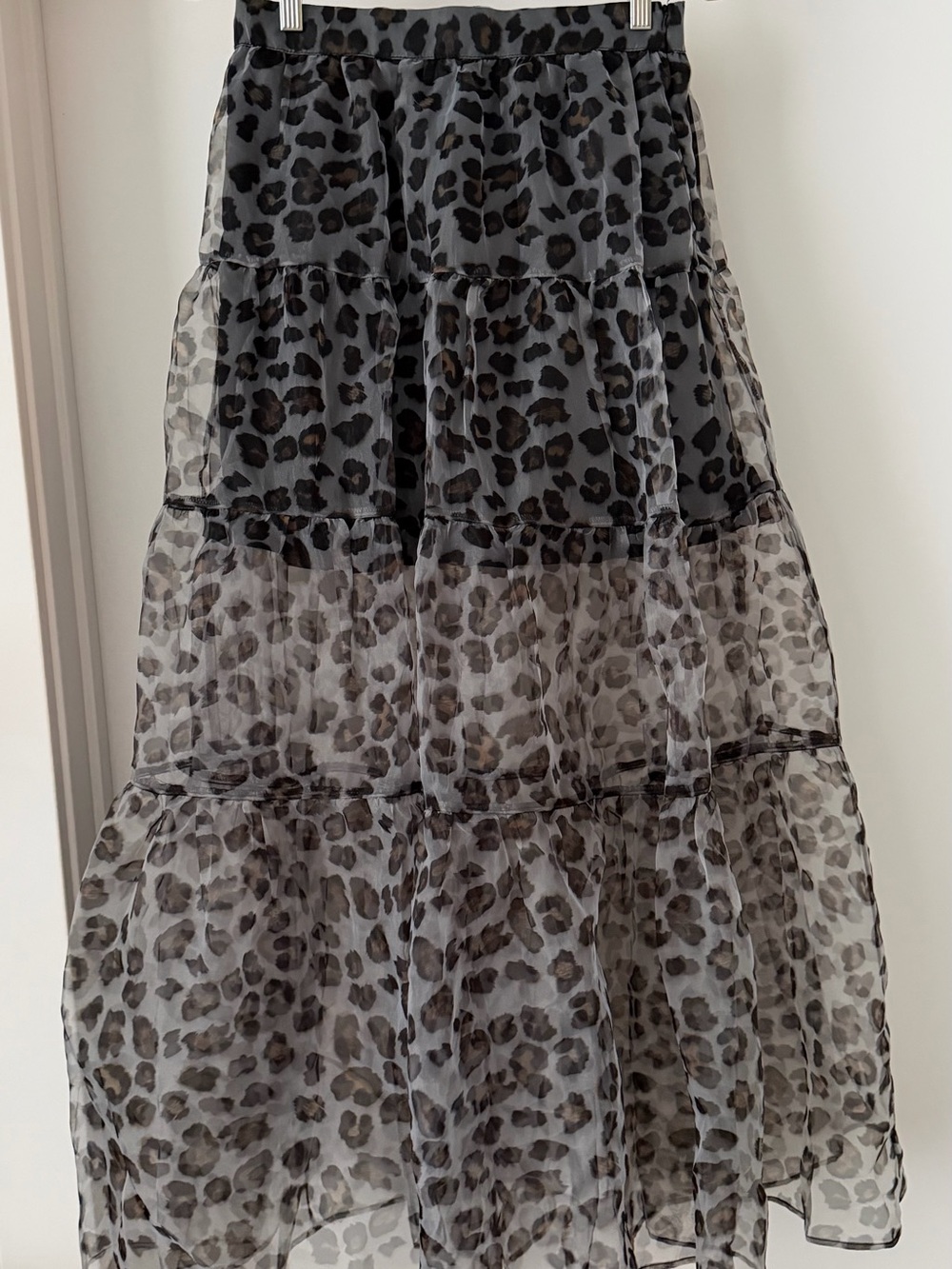 Zara Sheer Tiered Leopard Print Maxi Skirt - Gray & Black